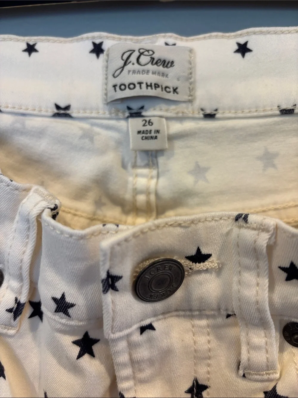 J. Crew Cream Jeans with Star Accents